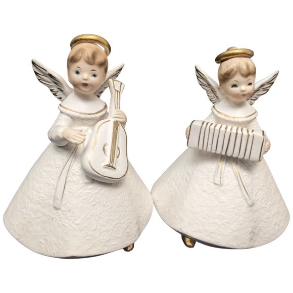National Potteries Angels Playing Music Instruments Bedford OH Set 2 Vtg Japan - Picture 6 of 16